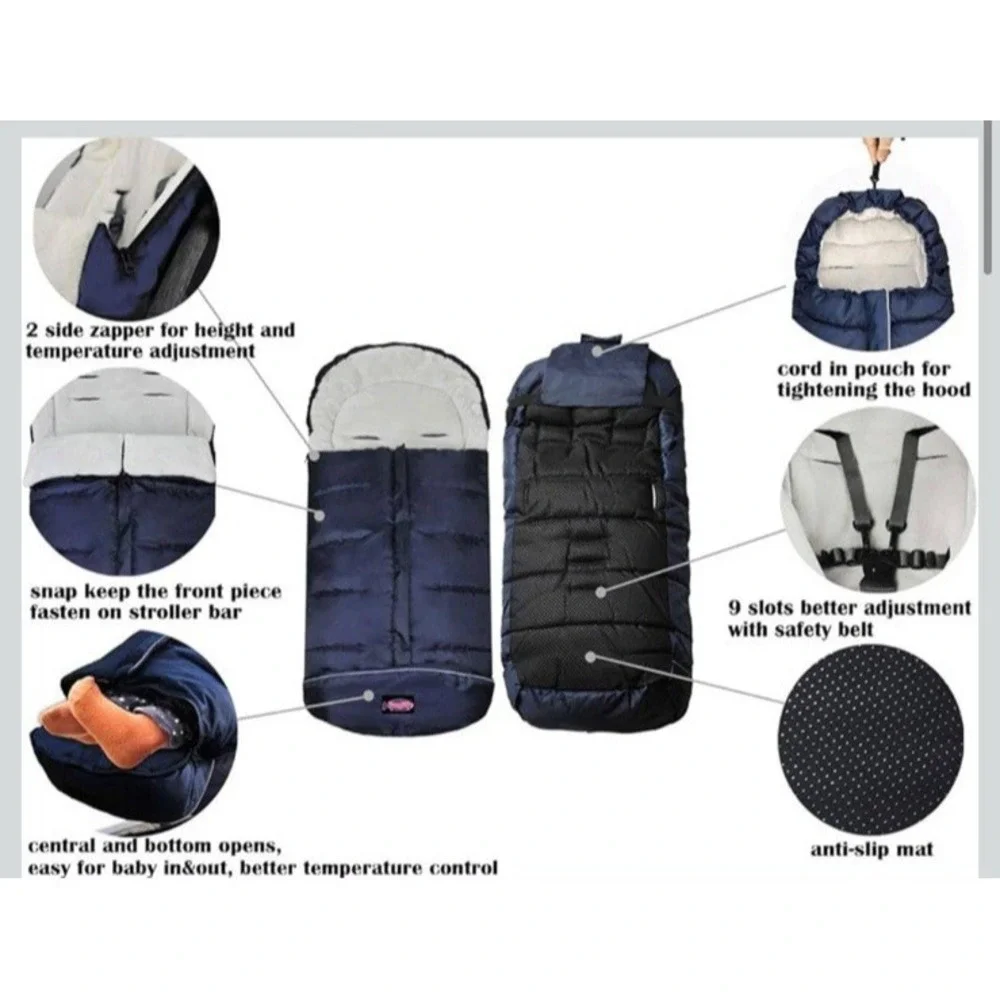 Cozy Toe Stroller Bunting Bag Soft Fleece‎ Lining Weatherproof Blue